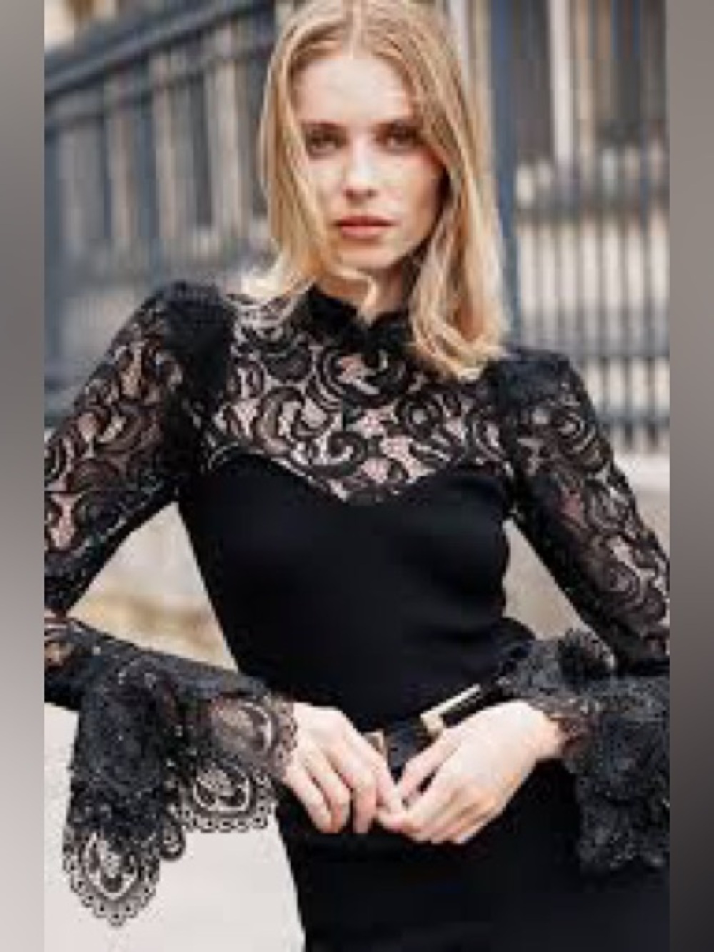 Anne Fontaine Black Lace-Detail Knit Blouse